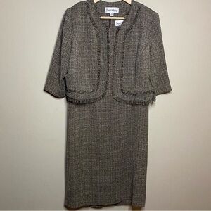 Danny & Nicole Jacket Dress Set Size 12 Brown Unlined Slit Office Church Read
